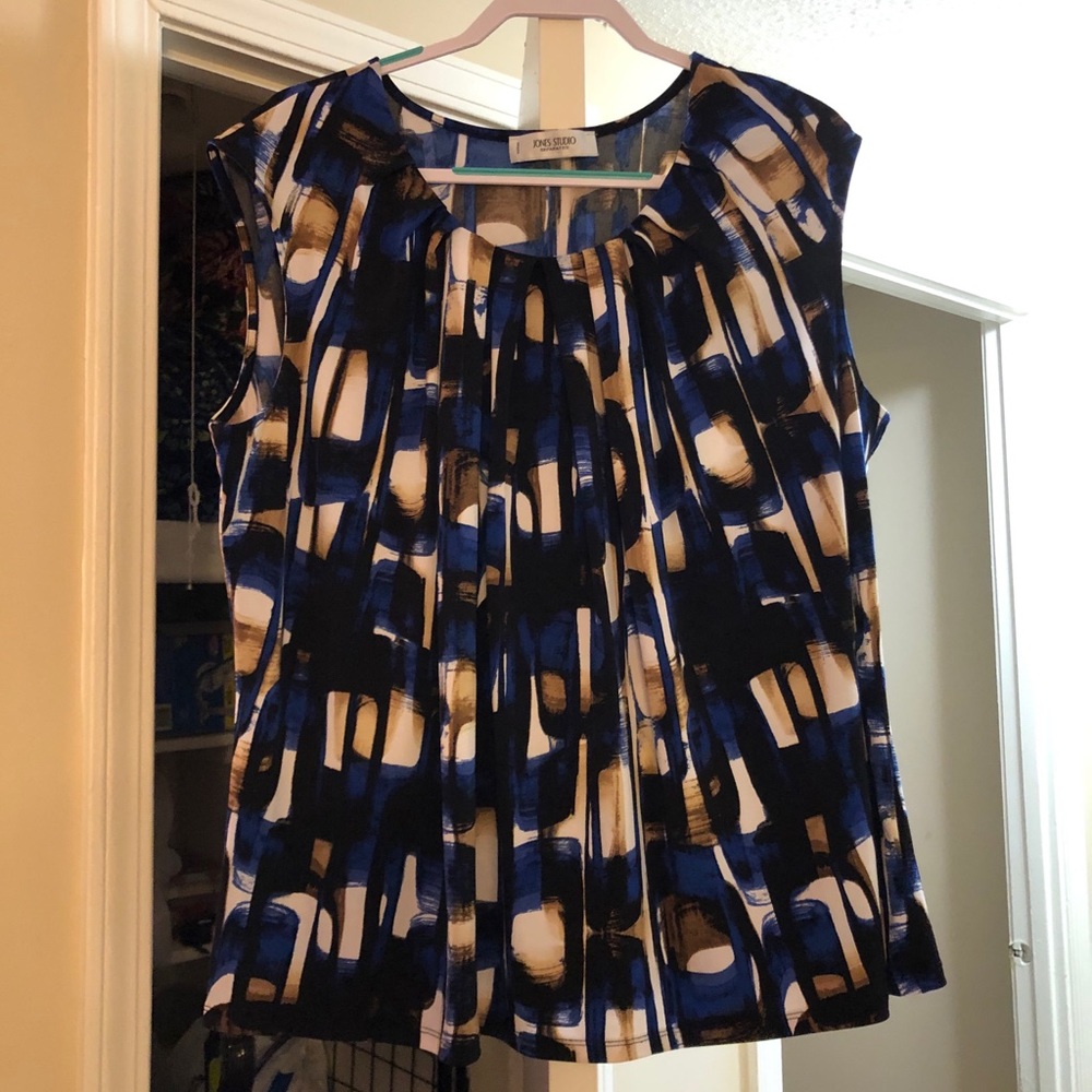 Jones Studios Blue, White, Tan and Black Tank Top